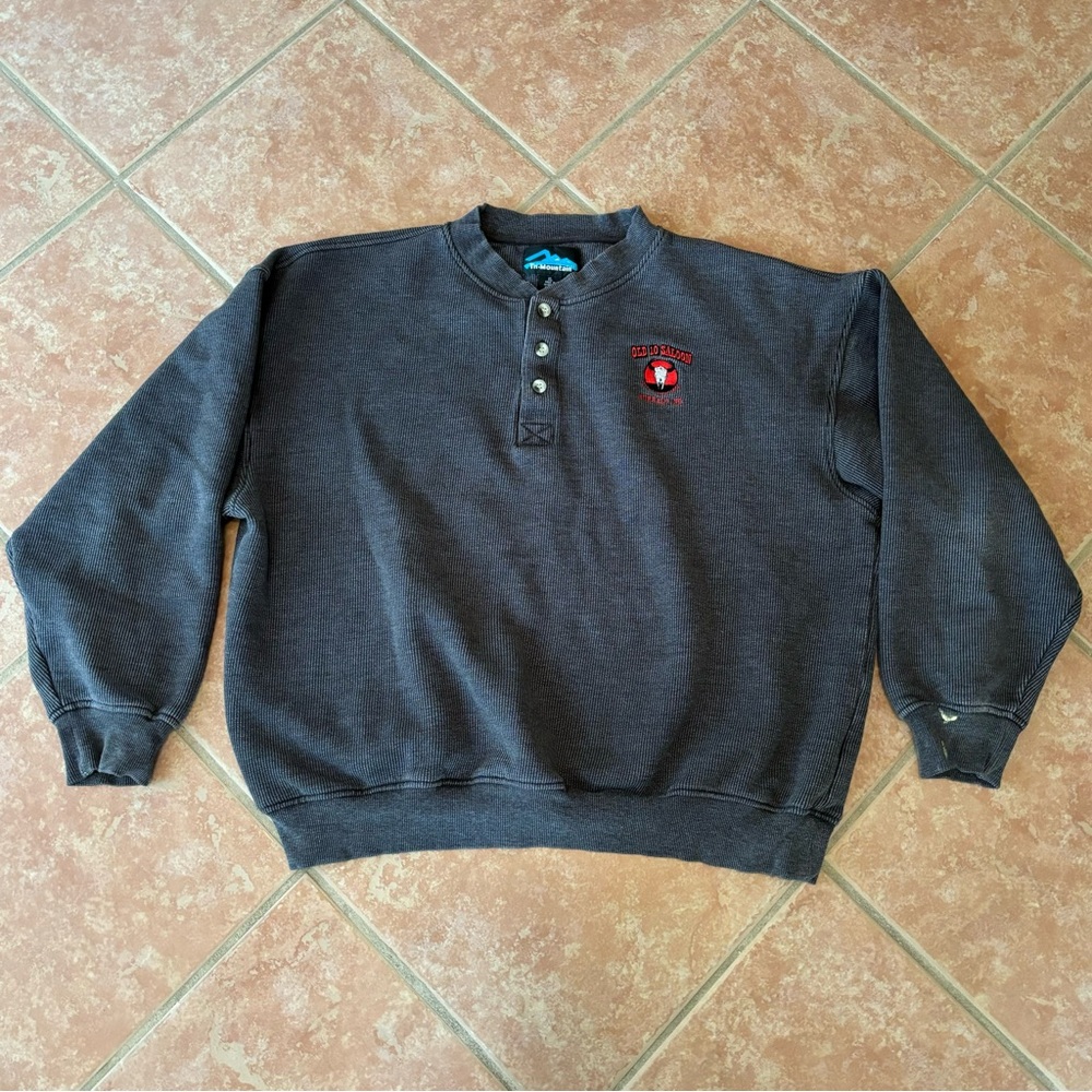 Vintage Sweatshirt Quarter Button Up Old 10 Saloon ND Tri Mountain Gray XL